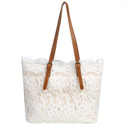 Women's Handbag Purse Shoulder Bag Tote- Elegant Lace Design, Foldable& Lightweight, Adjustable Strap(16"), Kiss Lock Closure, Polyester Lining, Wristlet Strap- for Work, Travel, Shopping, Gift for Mom, Wife, Women, Thanksgiving Chrismas Birthday