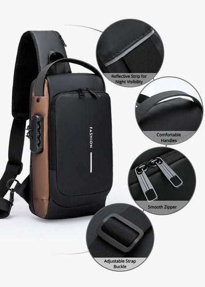 Combination Lock Security Chest Bag - Large Business Crossbody, Durable Travel & Work Tote