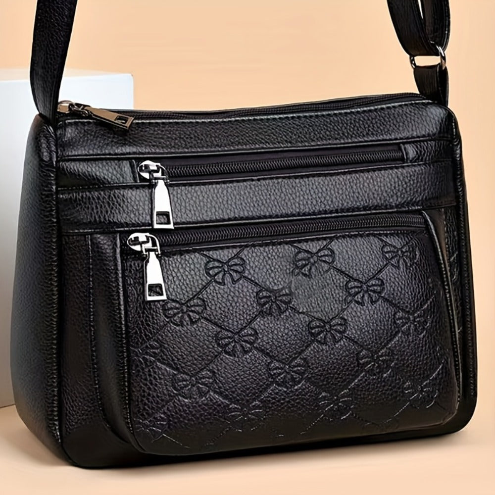 Stylish Black Shoulder Bag with Quilted Design, Adjustable Crossbody Strap And Zipper Closure - Elegant Ladies Daily Purse, Crossbody Backpack