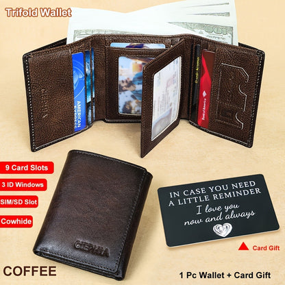Men's Genuine Leather Bifold/Trifold Wallet, First Layer Cowhide RFID Blocking Vintage Wallet, Multi Function Credit Card Holder, Money Clips Gifts for Him Father's Day/Valentine's Day/Anniversary Gifts