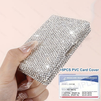 Anti Theft Diamond Inlaid Aluminum Alloy Card Box, High-Value Shiny Business Card Box with Artificial Diamonds, Women'S Anti Magnetic Portable Compact Card Box