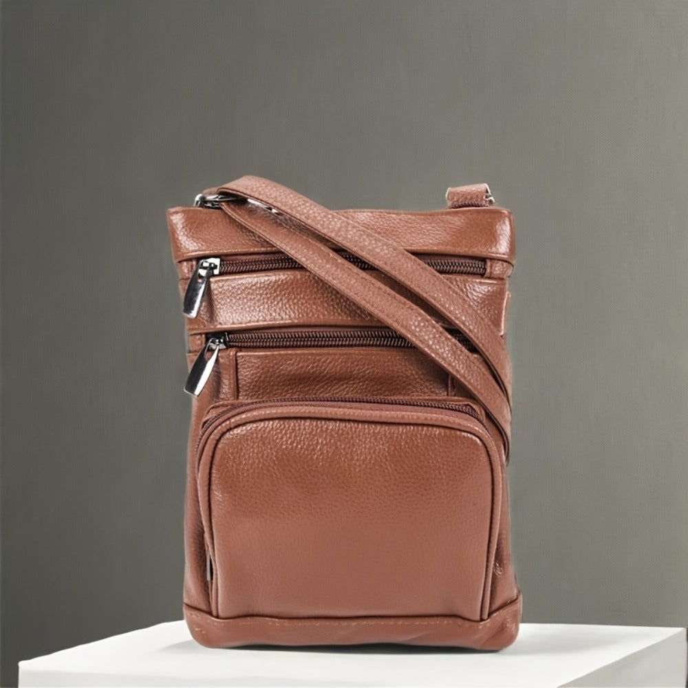 Genuine Leather Shoulder Bag, Adjustable Shoulder Strap Messenger Bag, Fashionable Handheld Design, Multifunctional Smartphone Storage Bag