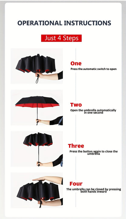 Three-Fold Automatic Folding Windproof Umbrella, Men And Women Increased Reinforcement Thickened Two-Person Business Sunny And Dual-Purpose Umbrella