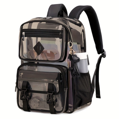 Transparent Backpack Casual Large Capacity Multi-Pocket Clear Bag Women's Shoulder Bag PVC Transparent Student Office Laptop Bag