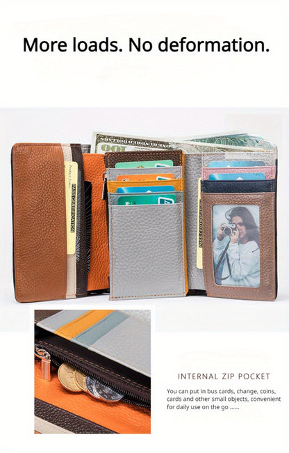 Stylish Handcrafted Bag Featuring a Compact Wallet, Vibrant Patchwork Coin Purse, Multiple Card Slots, And a Money Clip Made from Premium Cowhide