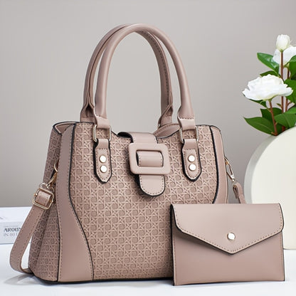 Fashion Women'S Bag, Two-Piece Set Mother And Son Bag, Simple And Versatile Large-Capacity Handbag, Shoulder Bag, Messenger Bag, Woven Pattern Large Bag