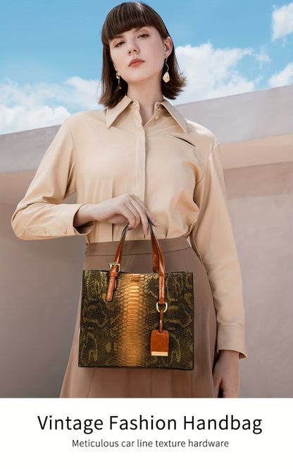 Women'S Crocodile Pattern Satchel Handbags Stylish Tote Handbags Crocodile Purses for Women 3pcs Set