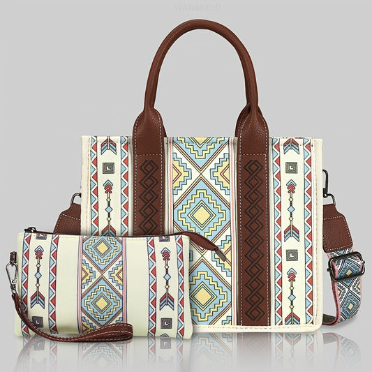 Women Handbag Travel Tote Bag Vintage Purses and Handbags Boho Style Work Shoulder Bags, with Adjustable Strap, & Clutch Zipper Pouch for Women for Women