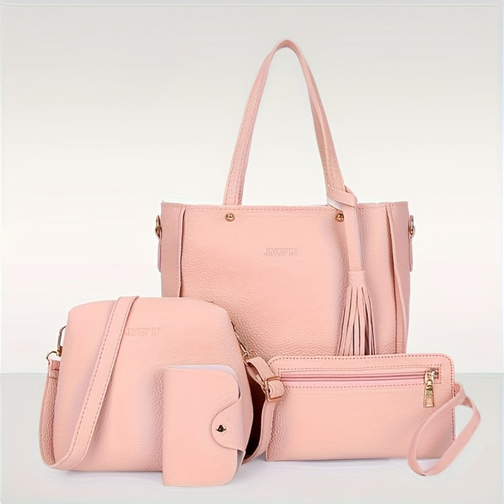 4pcs Luxury Women's Handbag Set - Elegant Tote Bag, Crossbody Purse & Wallet with Fixed Strap, Zipper Closure, - Perfect Gift for Valentine's Day, Christmas - Daily Commute & Shopping Essentials, Handbag for Women, Crossbody Purse, Durable