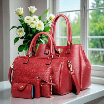 5pcs Set PU Elegant Crocodile Embossed Women'S Tote Bag Set, Large Capacity Women'S Shoulder Bag, Crossbody Bag, Expandable Handbag, High Cost-Effectiveness, Suitable As A Gift
