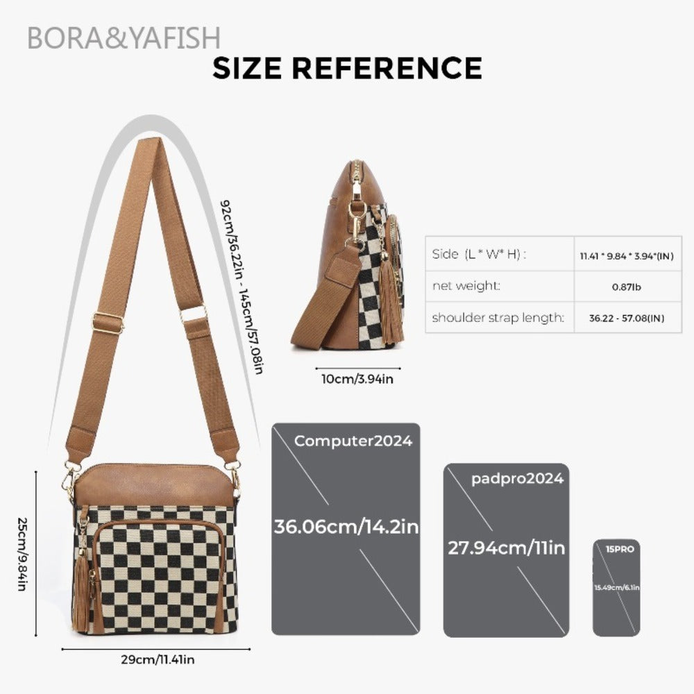 Spot TK Cross-border Hot-selling Checkerboard Pattern Color Matching Shoulder Bag Zipper Shoulder Strap Messenger Bag Camera Bag Female
