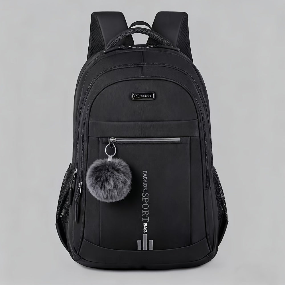 This Large-Capacity Travel Backpack Is Suitable for Both Men And Women. It Comes with a Plush Ball Pendant-Durable Nylon, Adjustable Shoulder Strap, Multiple Compartments, Business Backpack And Outdoor Hiking Backpack
