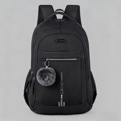 This Large-Capacity Travel Backpack Is Suitable for Both Men And Women. It Comes with a Plush Ball Pendant-Durable Nylon, Adjustable Shoulder Strap, Multiple Compartments, Business Backpack And Outdoor Hiking Backpack