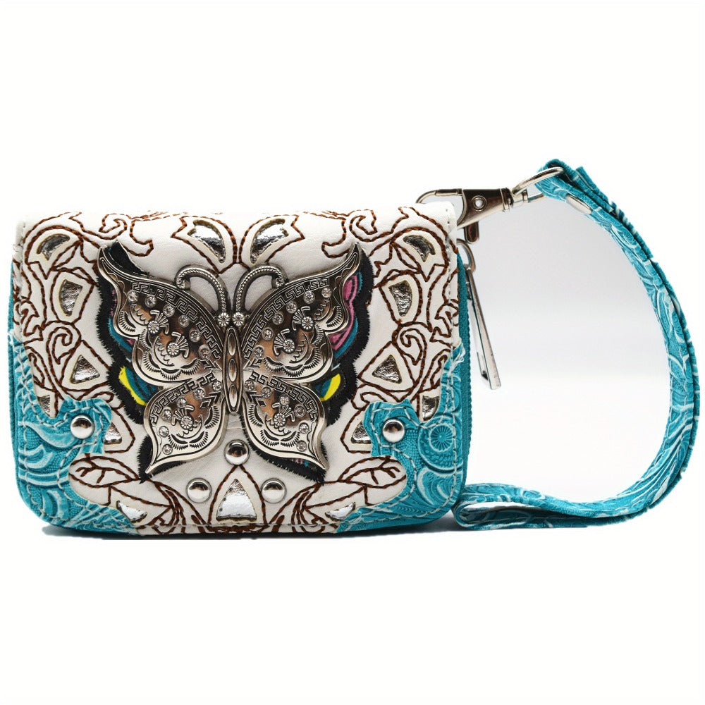 Modern Ladies' Butterfly Flower Women's Crossbody Bag, Equipped with Adjustable Shoulder Straps and Mini Wallet Set, Suitable for Daily Commuting