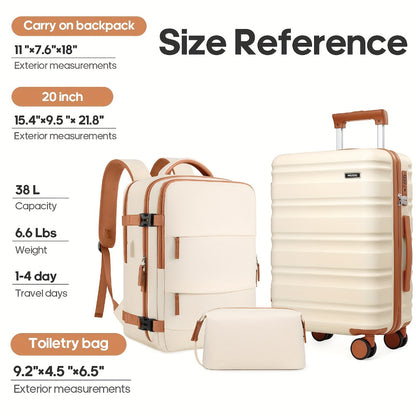 Suitcase Set 3pcs, 20in Carry On Luggage with TSA Lock Spinner Wheels Extension Handle, PC Hard Shell Luggage Set, Suitcase with Fully Lined Interior