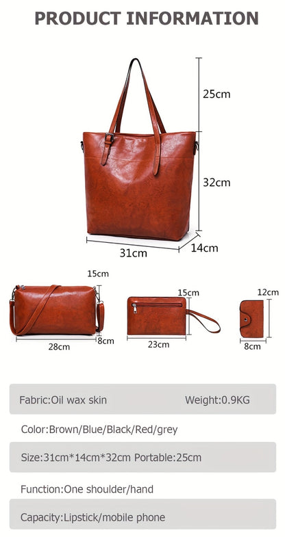 Women's Soft Handbag Set of 4 - Women Satchel Purses Tote Bag for Women Bucket Handbags