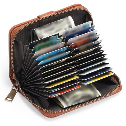Ladies' Practical Card Bag, Credit Card Clip Wallet, RFID Shielded Large Capacity Double Fold Zipper Card Cover, With Detachable Wristband. This Card Bag Can Be Used As A Gift Or For Daily Use
