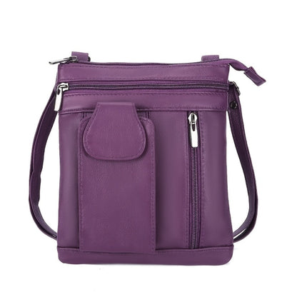 Genuine Leather Women'S Crossbody Bag with Adjustable Strap & Zipper Closure - Large Capacity Multi-Compartment Purse, Polyester Lined, Edge Painted - Stylish Everyday Gift in Red/Blue/Purple/Black, Versatile Travel Purse, Durable Stitched Detail