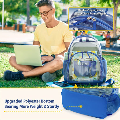Heavy-Duty Clear Backpack - Large Transparent Backpack with Front Zipper Compartment & Side Pocket, Heavy-Duty PVC School Backpack, Bookbag for College, Travel, Work - Easy Visibility & Secure Zipper Closure, Backpack for Travel, College Student Bag, Rein