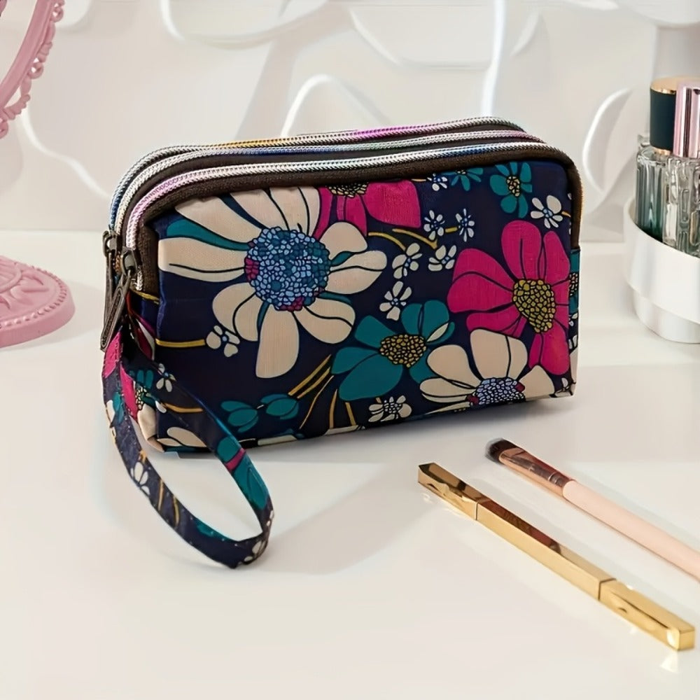 Ladies' Wallet with A 3-layer Zipper Bag Featuring Floral Patterns, Casual Handbag, Multi-layered Design for Money, Mobile Phones And Cards, Casual Accessory | Dynamic Accessory | Durable Zipper Closure, Wallet
