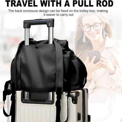 1pc Spacious Nylon Shopping Bag | Lightweight Foldable Travel Handbag with Multiple Pockets, Adjustable Shoulder Strap, Zipper Closure, and Folding Water Cup - Perfect for Camping and Travel