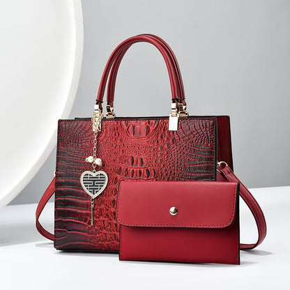Atmospheric Alligator Pattern Female Steamed Bun Mother Bag 2pcs Fashion Large Capacity Handbag Purse