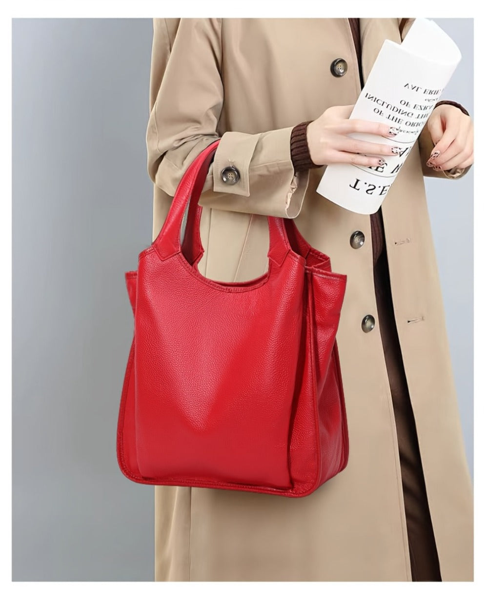 Women Vintage Tote Bag Large Red Handbag Shoulder Bag Zipper Closure Fixed Strap Heavy Duty Travel Shopping Purse