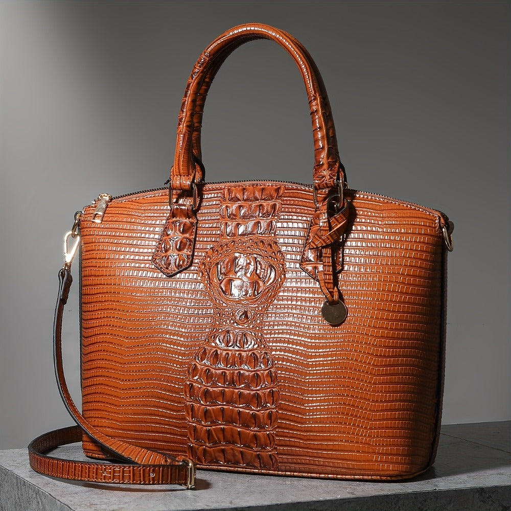Women'S Work Handbag Featuring a Crocodile Design, a Spacious Crossover Style, And a High-End Fashionable Look. This Elegant Bag Includes a Detachable Shoulder Strap And a Secure Zipper, Making It a Perfect Gift for Christmas Or Thanksgiving