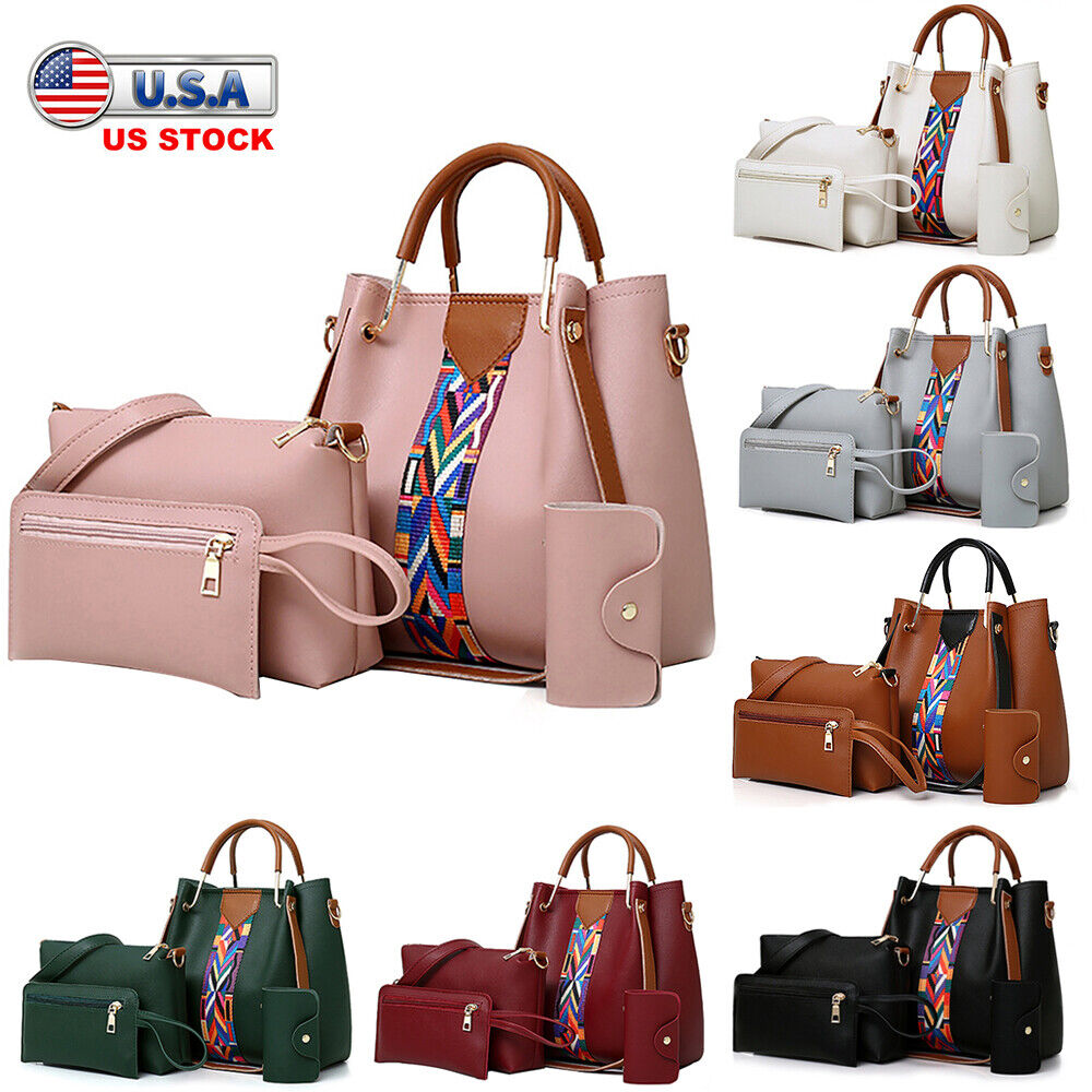 4 in 1 Women Handbag Set Soft PU Leather Top Handle Bag, Tote Bag, Shoulder Bags Crossbody Bag Wallet Purse Set