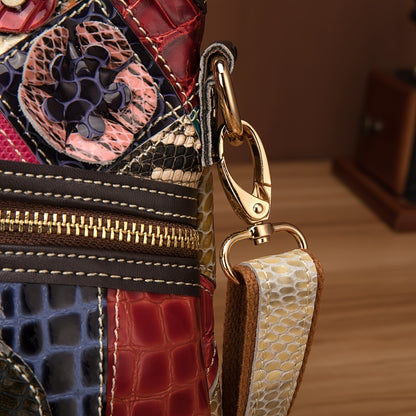 [Casual Messenger Bag] Casual Multi-Color Messenger Bag Snake Pattern Women's Colorful Flowers Splicing Tassels Single Shoulder Purse Cowhide Personalized Casual Women's Small Bag