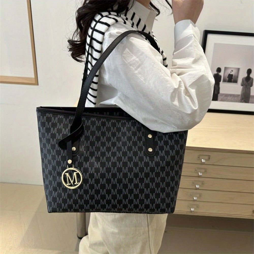 Light Luxury, Minimalist, Fashionable, High-End Texture, Design Sense, Tote Bag, Women'S Retro Checkered Pattern, Large Capacity Shoulder Bag
