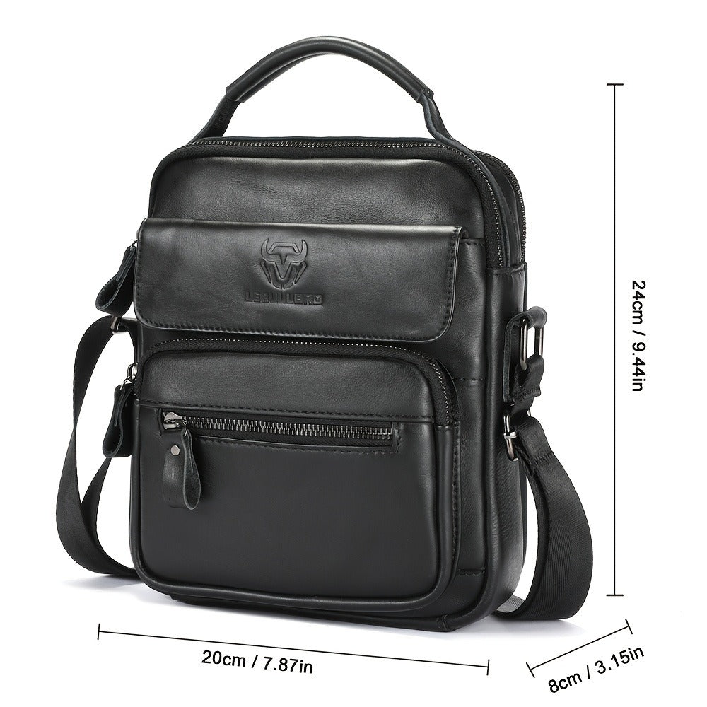 LEBULLBRO 100% Genuine Leather Men's Top Layer Cowhide Small Sling Bags, Shoulder Bags Crossbody Pouch Handbag