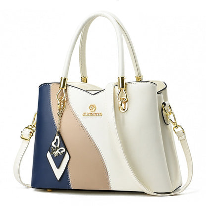 Colorblock Top-Handle Satchel Bag for Women - Faux Leather Purse with Zipper Closure, Large Capacity Shoulder Tote with Messenger Strap and Edge Paint Detail, Fashionable Handbag
