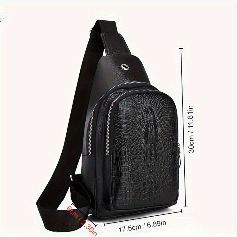 Big Promotions, Best Gift, Best New Year Gift, Holiday Gift Men's Crocodile Pattern Chest Bag with Earphone Hole Trendy Fashion Casual Small Shoulder Messenger Bag Outdoor Travel Chest Bag