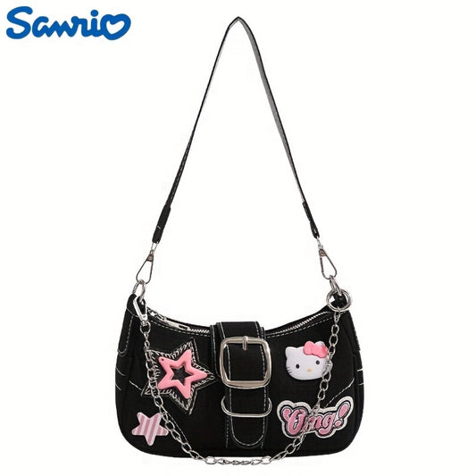 Sanrio's New Women's Shoulder Bag, a Millennial Spicy Baguette Bag Featuring for Hello Kitty, a Cute Underarm Bag in Y2K Style.