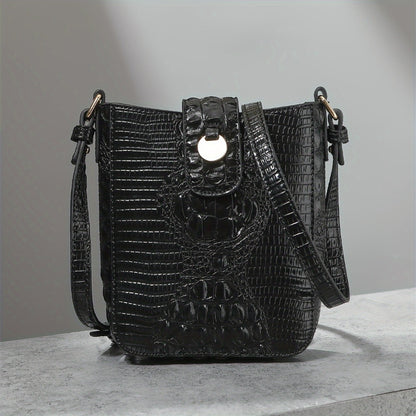 Crocodile Embossed Women's Synthetic Leather Satchel Purse- Elegant Women's Crossbody Bag with Secure Zip Closure & Durable Polyester Lining