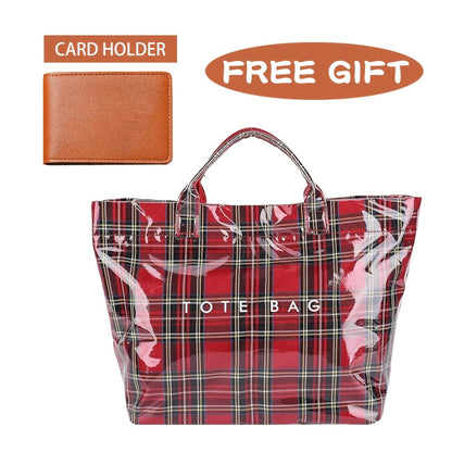 PVC Tote Bag for Women Large Plastic Tote Bag for Work Letter Print Hobo Bag Kraft Paper Work Handbags Purses Beach Vacation Tote Bag