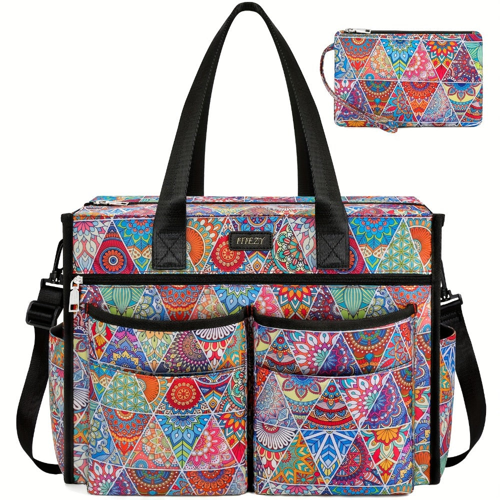 ITIEZY Fashionable Commuter Style Multi-Pocket Tote Bag With Multiple Separated Compartments And Shoulder Pad, Large Size Upgrade For Outdoor Use, Teacher Bag Nurse Bag, Large Capacity Multi-Compartment, Bohemian Style