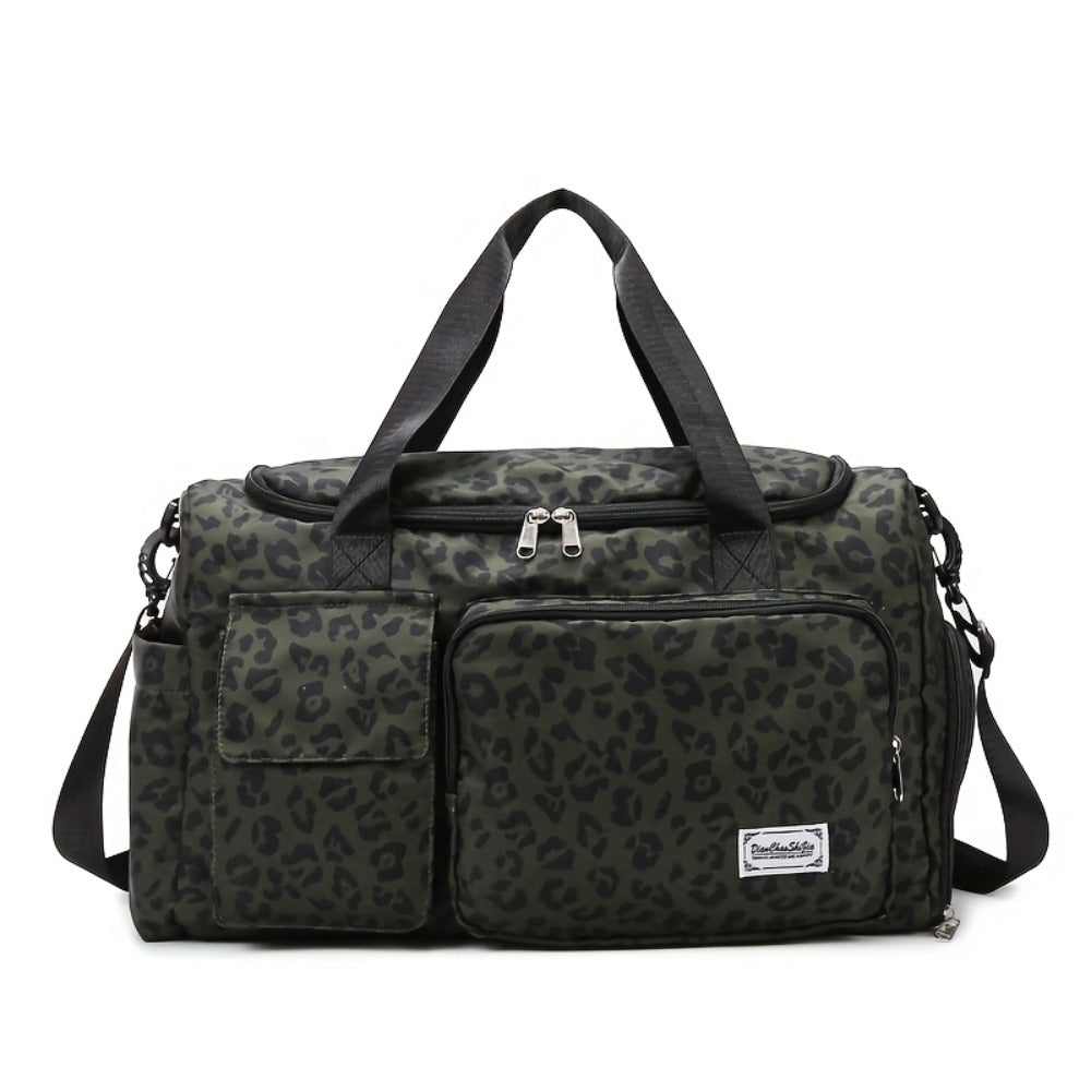 Large Size Large-Capacity Leopard Print Travel Duffel Bag with Multiple Compartments, Shoe Compartments And Spacious Overnight Carry-On Design-Durable Nylon Leisure Sports Fitness Bag, Suitable for Women, Gym, Travel, Weekend Travel, Fitness Bag