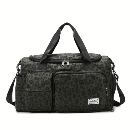 Large Size Large-Capacity Leopard Print Travel Duffel Bag with Multiple Compartments, Shoe Compartments And Spacious Overnight Carry-On Design-Durable Nylon Leisure Sports Fitness Bag, Suitable for Women, Gym, Travel, Weekend Travel, Fitness Bag