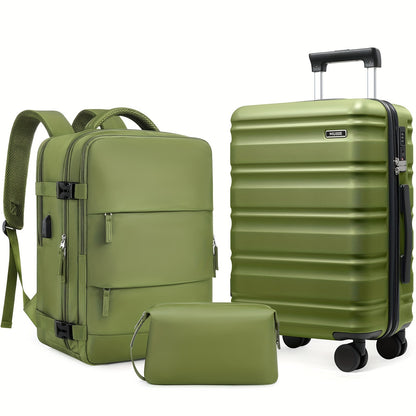 Suitcase Set 3pcs, 20in Carry On Luggage with TSA Lock Spinner Wheels Extension Handle, PC Hard Shell Luggage Set, Suitcase with Fully Lined Interior