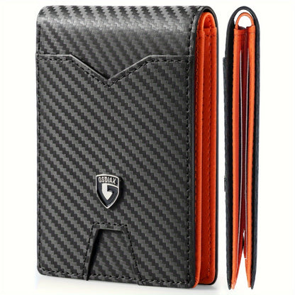 1pc Ultra-Thin Men'S Wallet - Carbon Fiber Inspired, RFID-Blocking, Minimalist Design - Perfect for Daily Use & With Stylish Gift Box