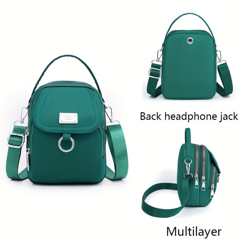 4 Colors Lightweight Nylon Women's Messenger Bag - Casual Mini Handbag with Multi-Zipper Compartments, Detachable Adjustable Shoulder Strap & Metal Rings, Available in Lavender, Black, Dark Purple, Grey, Brown, Sapphire Blue, Small Crossbody Bag, Versatil