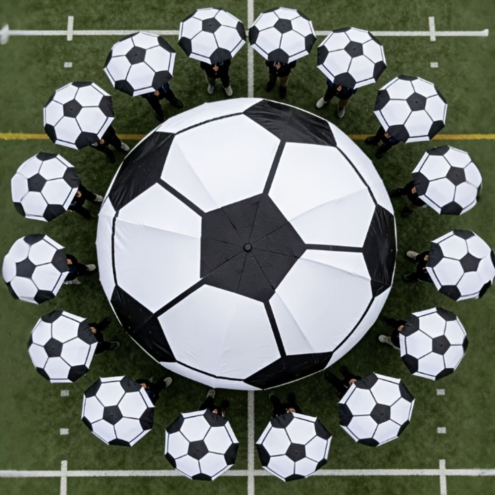 This New Folding Umbrella Features A Large Soccer Ball Print. It'S An Essential Umbrella For Soccer Enthusiasts, Portable, And Suitable For All Seasons. It'S A Casual Outdoor Accessory And A Must-have For The Home.