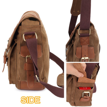 High-Quality Men'S Canvas And Leather Bags Suitable for Business, Travel, And Casual Use, Available in Khaki And Black, Known for Their Durability And Craftsmanship.