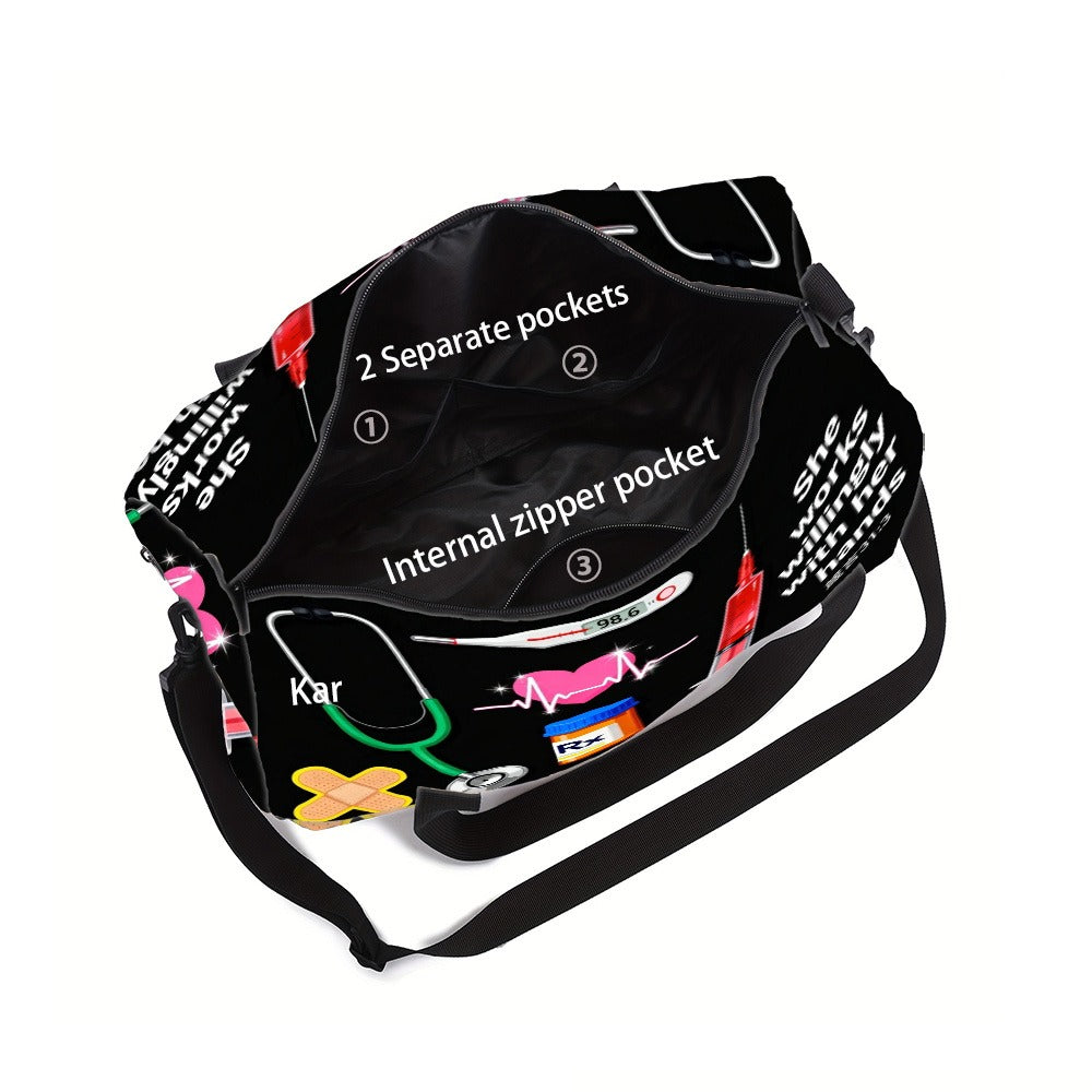 [Great Gift Machine Washable] Nurse Element Print Unisex Fitness Yoga Bag - Durable Daily Use (Great Gift) Machine Washable For Gym Large Capacity With Side/ Inner Pockets Adjustable Strap Travel Suitcase-Fixable