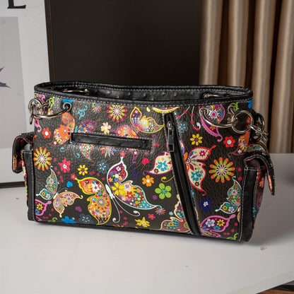Butterfly Flower Western Hidden Spring Handbag, Country Tote Bag, Women's Shoulder Bag and Wallet Set, Ideal Christmas Gift