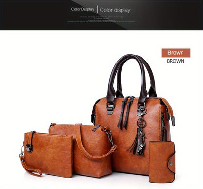 4pcs Vintage Handbag, Adjustable Strap, Casual Handbag