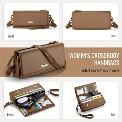 Crossbody Cell Phone Wallet for Women, RFID Blocking Multi Card Slots with Detachable Wristlet Shoulder Strap Zipper Pocket