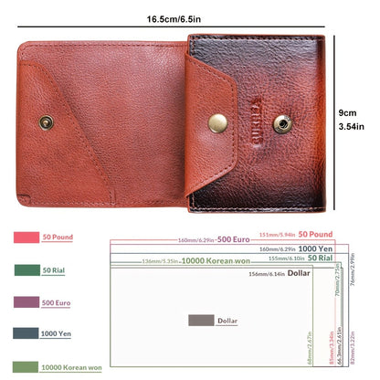 New Top Layer Cowhide Retro Men'S Wallet, Anti-theft Brush Multi-functional Small Wallet, Can Hold Banknotes, Credit Cards, Coins, Multi-card Position Genuine Leather Wallet Gift